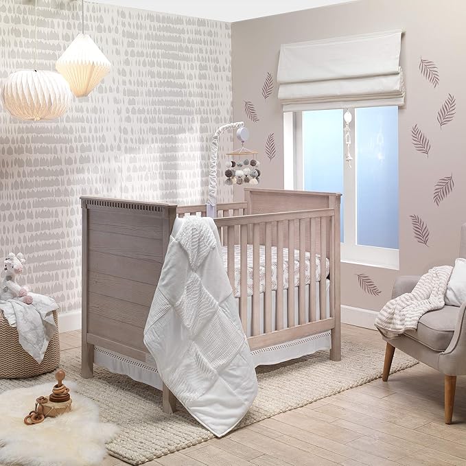 Lambs & Ivy Signature Taupe Leaves Print Organic Cotton Fitted Crib Sheet
