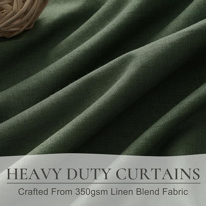 Pinch Pleated Blackout Curtains 70 Inches Extra Wide for Living Room, Sliding Glass Door Linen Blend Olive Green Viral Large Window Thick Heavy Duty Thermal Soundproof Drapes(70"Wx96"Lx2Panels Loden)