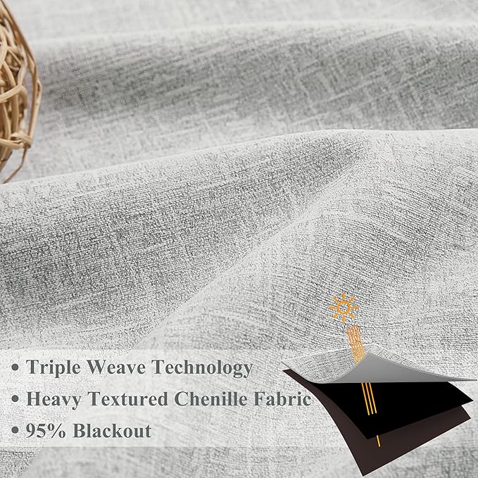 WEST LAKE Silver Grey Pinch Pleated 95% Blackout Window Curtain Panels for Bedroom,Triple Weave Textured Heavy Chenille Room Darkening Drapes,French Pleat Window Treatment,Back Tab,40"Wx84"L,Pack of 2