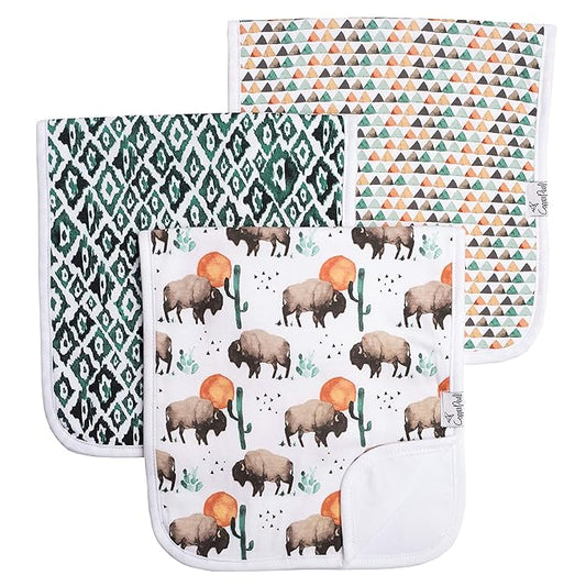Copper Pearl Premium Baby Burp Cloths - 3-Pack Large Cotton Burp Cloths, Extra Soft Spit Up Rags with 3 Absorbent Layers, Perfect for Baby Boy Gifts (21" x 10" Size, Bison Set)