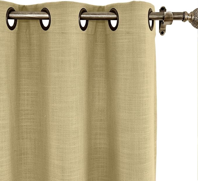 ChadMade 72W x 96L Inch Khaki Yellow Faux Linen Curtain Drapes with Blackout Lining, Room Darkening Antique Bronze Grommet Curtain for Sliding Glass Door Patio Door Living Room (1 Panel)