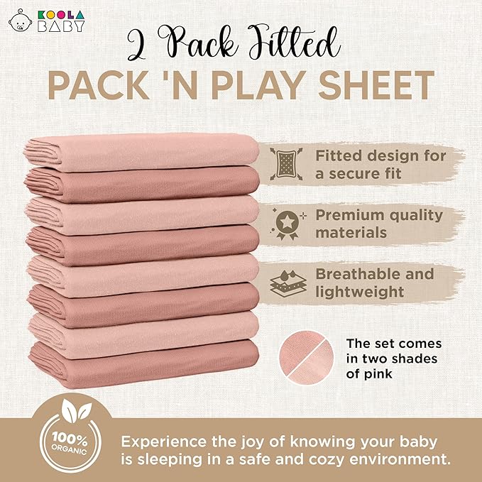 Pack and Play Sheets Fitted - Portable Mini Crib Mattress Sheet for Boys & Girls - Soft Jersey Cotton Playard Sheets - Play Yard Mattress Cover - Fits Most Pack n Play - Safe and Snug for Baby 2 Pack