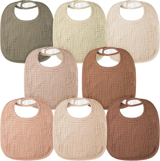 Bearmoss Baby Muslin Drooling Bibs 100% Cotton Square Adjustable Bibs Gift for Baby Girls Boys Teething Drool 8 Pack