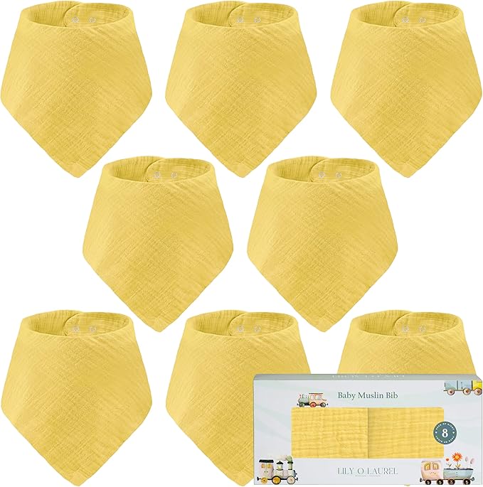 LILY O LAUREL Muslin Baby bibs for drooling and teething, 100% cotton, Bibs for baby girl, Muslin bibs for boys (8 Pack)