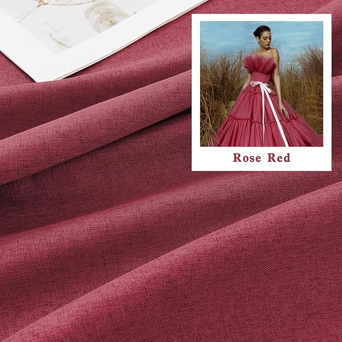 DUALIFE Extra Long 108 Inch 100% Blackout Curtains for Large Window, Look Faux Linen Textured Back Tab Hook Belt Pleated Tall Drapes for Living Room Dining 2 Panels Set,50 Wide,9 FT,Rose Red