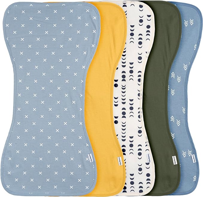 Gerber Baby Unisex Burp Cloths, 5 Count, Blue Gold, Size 10.5" x 21" (Pack of 12)