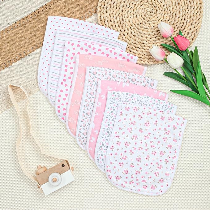Hakochia Burp Cloths for Baby Boy & Girl Organic Cotton Large Unisex Burp Clothes Extra Absorbent Soft Neutral Burping Rags Spit Up Cloth Sets for Newborns 8 Pack