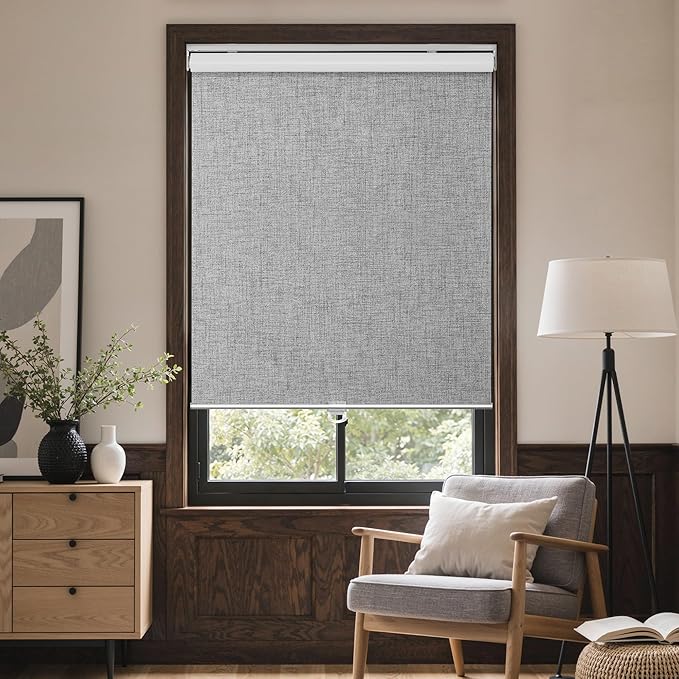 GENIMO 100% Blackout Roller Window Shades, Window Blinds Cordless with Thermal Insulated, UV Protection Fabric, Mini French Door Blinds for Home, Office, Bedroom, Easy to Install, Grey, 36" W X 72" H