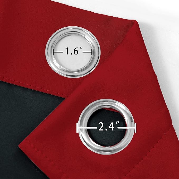 LEMOMO 100% Blackout Curtains 52 x 63 Inch Red Curtains 2 Panels Darkening Thermal Insulated Bedroom Curtains