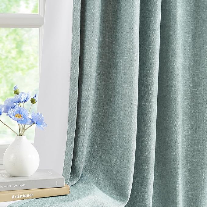 WEST LAKE Short Bailey Pinch Pleated Blackout Curtain Panels with Liners 63 Inches Long for Bedroom,Mineral Green Textured Fabric Drapes with Back Tabs,Thermal Insulating Window Treatment,40"Wx63"Lx2