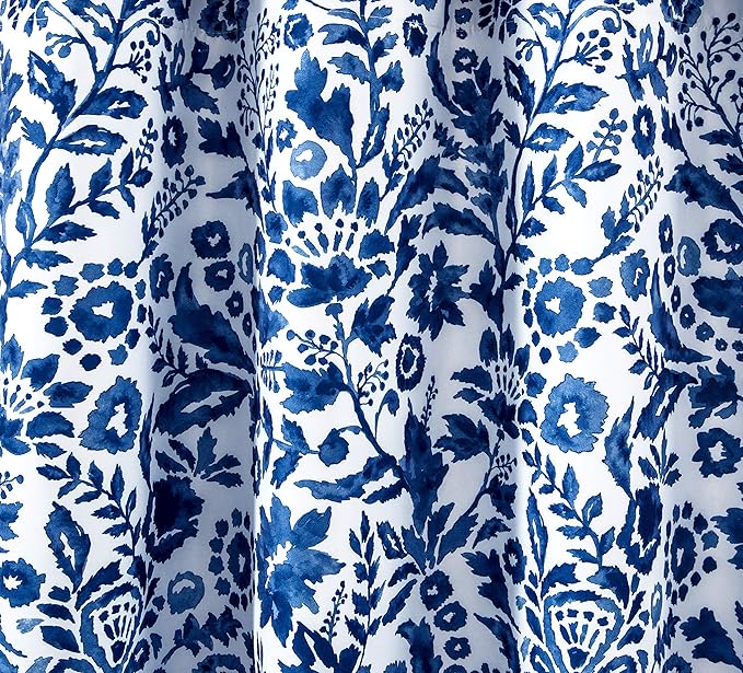 DriftAway Julia Watercolor Blackout Room Darkening Lined Thermal Insulated Energy Saving Window Curtains 2 Layers 2 Panels Each Size 52 Inch by 36 Inch Navy