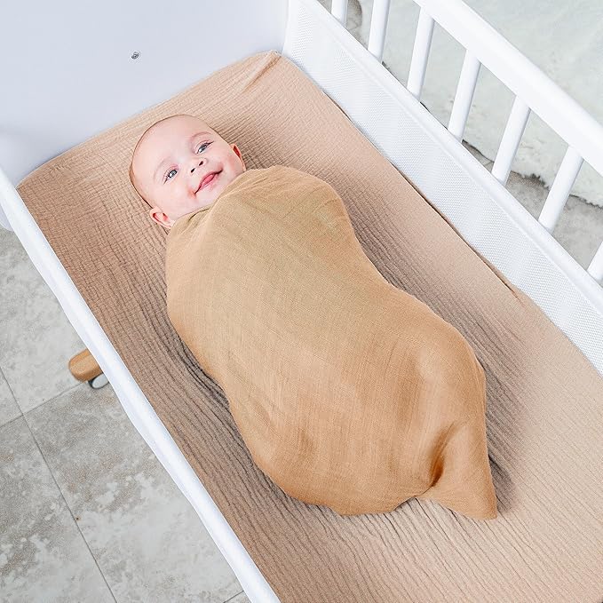 Comfy Cubs Muslin Swaddle Blankets Pack of 1, 47 x 47 Inch Soft Cotton Baby Blanket Set, Large Multipurpose Wraps for Newborns - Self-Soothing Swaddles for Newborns - Caramel