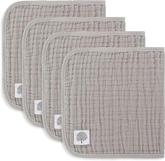 Parker Baby Muslin Burp Cloths | 100% Cotton Burping Clothes, Newborn Essential | Must-Have Baby Registry, Modern and Trendy Colors | 20"x11" Unisex Large Baby Burp Cloths, 4-Pack Gray Set