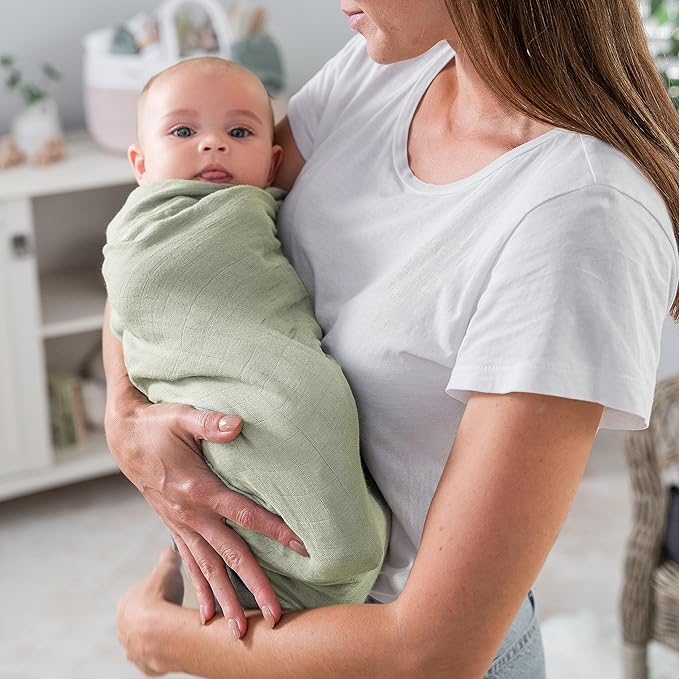 Comfy Cubs Muslin Swaddle Blankets Pack of 2, 47 x 47 Inch Soft Cotton Baby Blanket Set, Large Multipurpose Wraps for Newborns - Self-Soothing Swaddles for Newborns - Sage & Blush