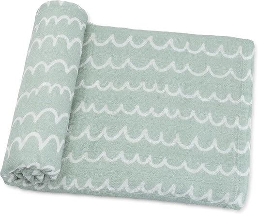 Comfy Cubs Muslin Swaddle Blankets Pack of 1, 47 x 47 Inch Soft Cotton Baby Blanket Set, Large Multipurpose Wraps for Newborns - Self-Soothing Swaddles for Newborns - Green Doodle