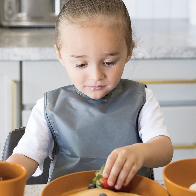 Tiny Twinkle Mess Proof Baby Bibs | 2 Pack Waterproof Toddler Bib for Eating | Baby Apron for Feeding, Machine Washable, Perfect Shower Gift (Sage Charcoal, 6–24M)