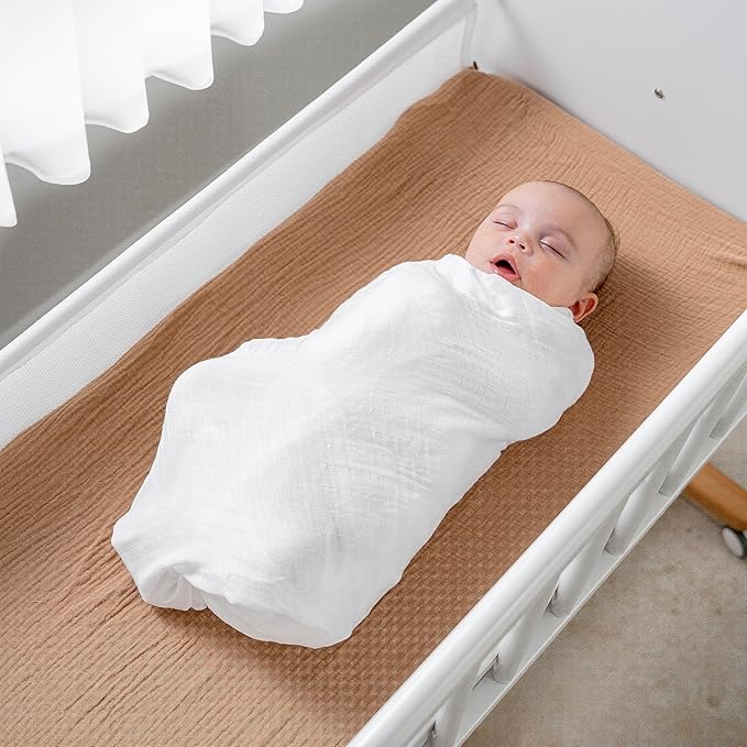 Comfy Cubs Muslin Swaddle Blankets Pack of 2, 47 x 47 Inch Soft Cotton Baby Blanket Set, Large Multipurpose Wraps for Newborns - Self-Soothing Swaddles for Newborns - White