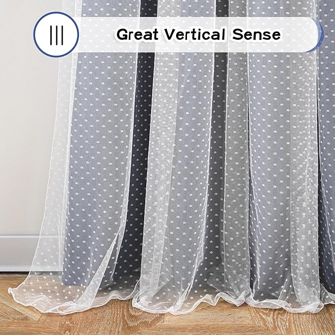 MYSKY HOME Navy Blue Blackout Curtains for Girls Bedroom & Nursery Kids Cute Curtains Double Layer with Polka Dots Sheer, Grommet Tops, 52x95 Inch Each Panel, 2 Panels