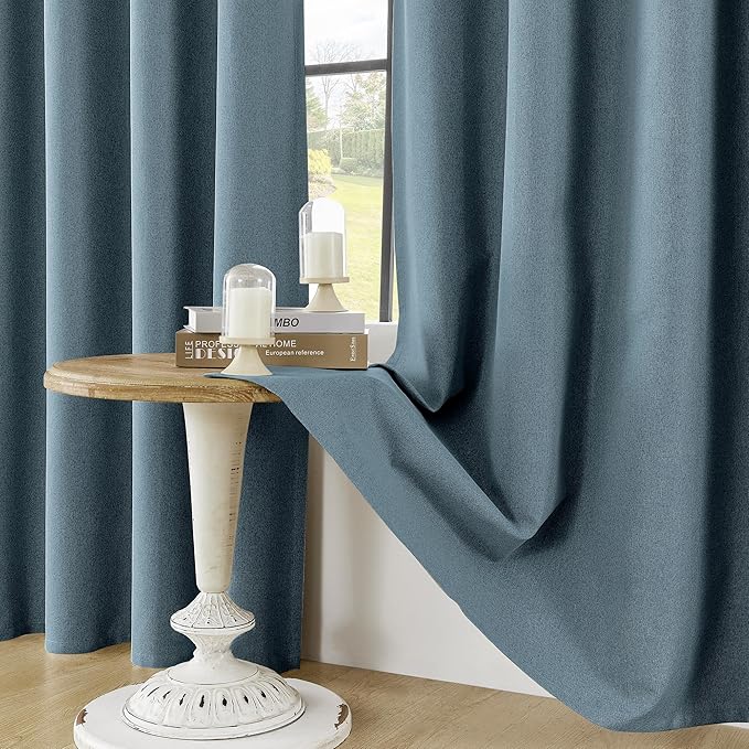 ChrisDowa 100% Blackout Blue Solid Curtains 45 Inches Long 2 Panels for Bedroom Living Room,Farmhouse Room Darkening Thermal Insulated Soundproof Grommet Top Window Treatment Drapes,52x45