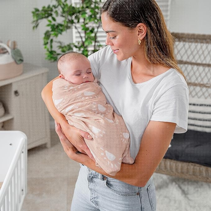 Comfy Cubs Muslin Swaddle Blankets Pack of 1, 47 x 47 Inch Soft Cotton Baby Blanket Set, Large Multipurpose Wraps for Newborns - Self-Soothing Swaddles for Newborns - Blush Sun