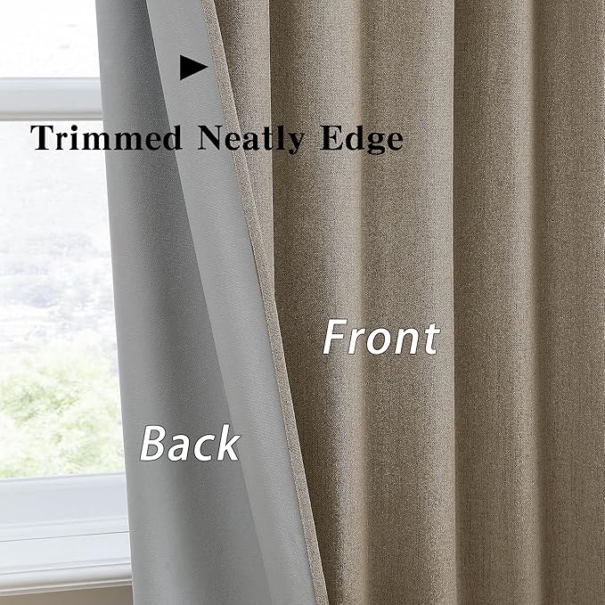 Linen Brown Blackout Curtains 132 Inch Long 11ft Pleated Look Hidden Tab Drapes with Hooks High Living Room Linen Blend Sound Reducing Wall Tall Curtains for High Ceiling Long Window W50xL132