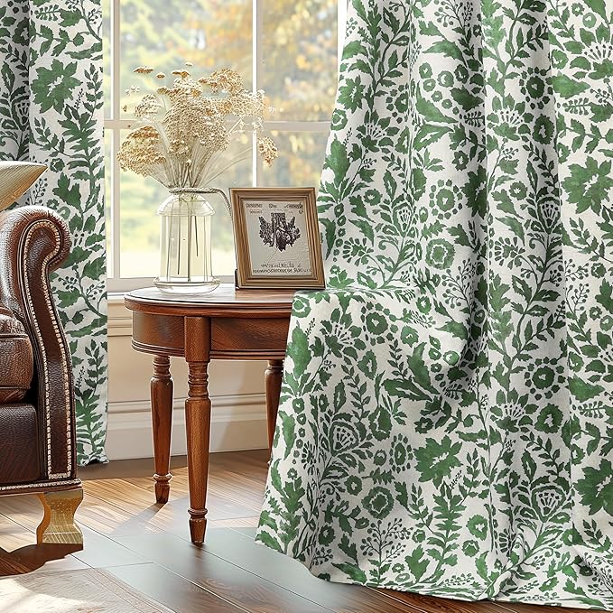DriftAway Julia Watercolor Blackout Room Darkening Lined Thermal Insulated Energy Saving Window Curtains 2 Layers 2 Panels Each Size 52 Inch by 84 Inch Loden Green