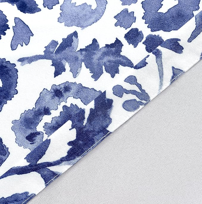 DriftAway Julia Watercolor Blackout Room Darkening Lined Thermal Insulated Energy Saving Window Curtains 2 Layers 2 Panels Each Size 52 Inch by 36 Inch Navy
