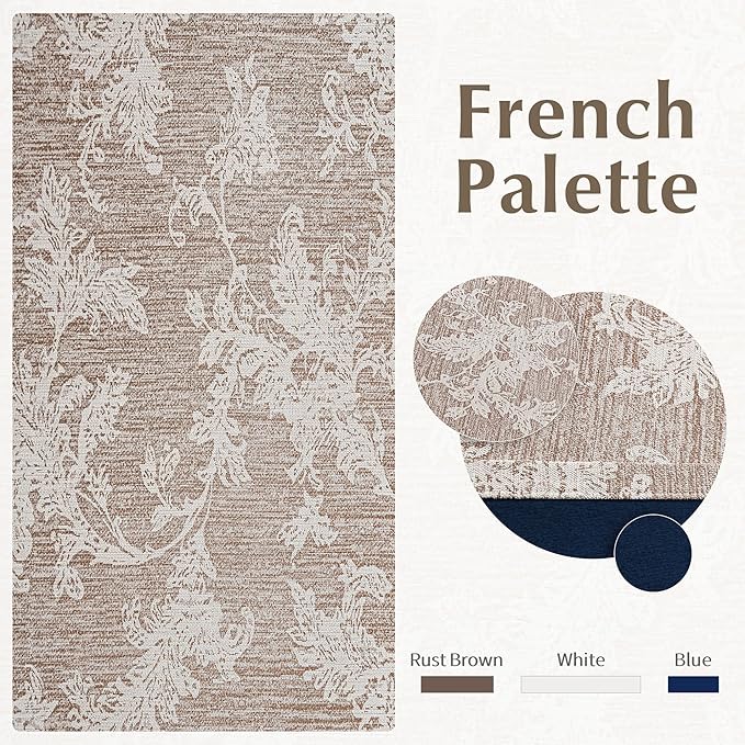 FMFUNCTEX Rust Brown Floral Jacquard Blackout Curtains 96 Inches Long for Bedroom, Scroll Flower Chenille Farmhouse Curtains for Living Room Darkening Thermal Insulated Grommet Window Drapes 2 Panels