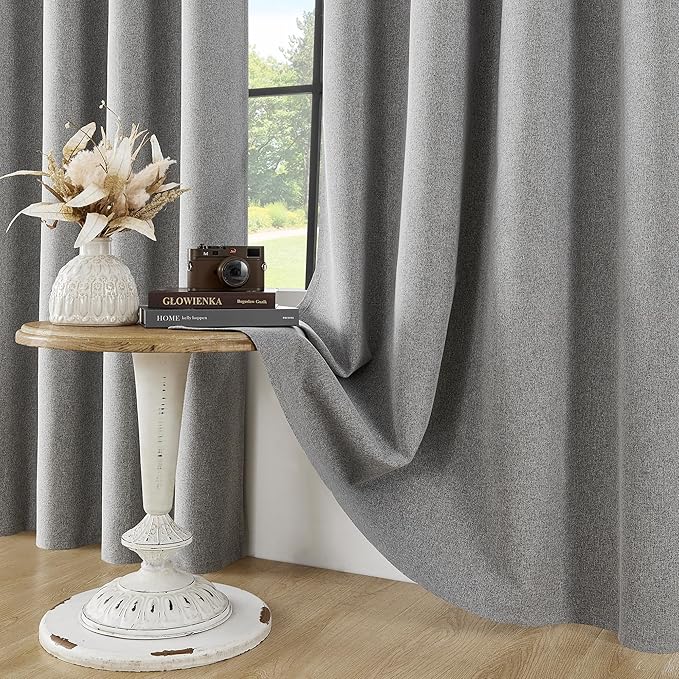 ChrisDowa 100% Blackout Grey Solid Curtains 45 Inches Long 2 Panels for Bedroom Living Room,Farmhouse Room Darkening Thermal Insulated Soundproof Grommet Top Window Treatment Drapes,52x45