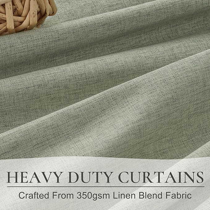 Sage Green Blackout Linen Curtains 102 Inches Long for Living Room Bedroom, Pinch Pleated Boho Light Drapes Viral Window Curtain with Pinch Pleat Clips Thermal Insulated (40"Wx102"Lx2Panels Sage)