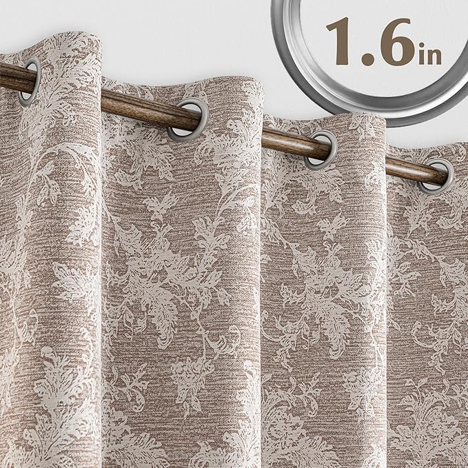 FMFUNCTEX Rust Brown Floral Jacquard Blackout Curtains 108 Inches Long for Bedroom, Scroll Flower Chenille Farmhouse Curtains for Living Room Darkening Thermal Insulated Grommet Window Drapes 2 Panels