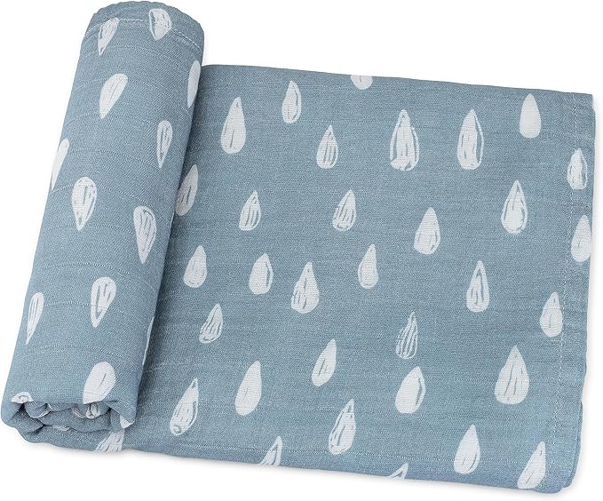 Comfy Cubs Muslin Swaddle Blankets Pack of 1, 47 x 47 Inch Soft Cotton Baby Blanket Set, Large Multipurpose Wraps for Newborns - Self-Soothing Swaddles for Newborns - Blue Raindrops