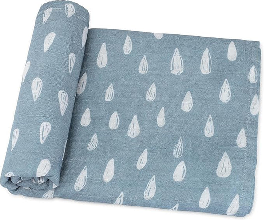 Comfy Cubs Muslin Swaddle Blankets Pack of 1, 47 x 47 Inch Soft Cotton Baby Blanket Set, Large Multipurpose Wraps for Newborns - Self-Soothing Swaddles for Newborns - Blue Raindrops