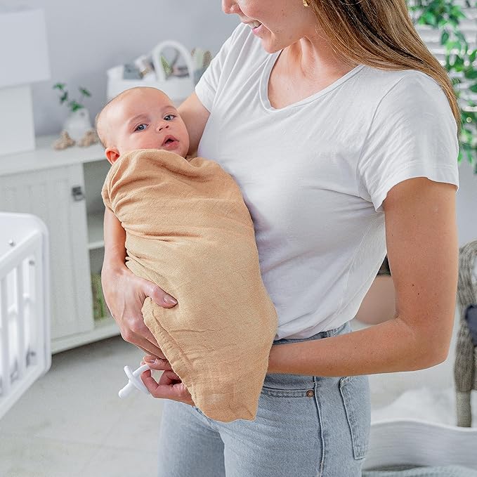Comfy Cubs Muslin Swaddle Blankets Pack of 1, 47 x 47 Inch Soft Cotton Baby Blanket Set, Large Multipurpose Wraps for Newborns - Self-Soothing Swaddles for Newborns - Caramel