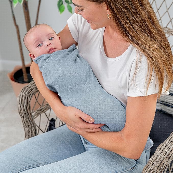 Comfy Cubs Muslin Swaddle Blankets Pack of 1, 47 x 47 Inch Soft Cotton Baby Blanket Set, Large Multipurpose Wraps for Newborns - Self-Soothing Swaddles for Newborns - Pacific Blue