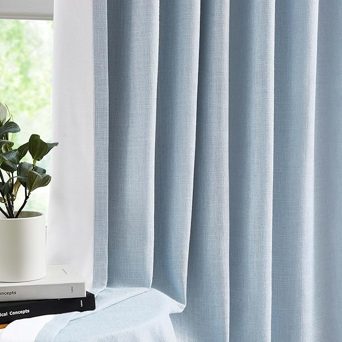WEST LAKE Extra Long Dusty Blue Bailey Pinch Pleated Full Blackout Curtains with Liners 108 Inches Length,Linen Textured Bedroom Living Room Drapes,Farmhouse Backtab Window Treatment,40" Wx108 Lx2