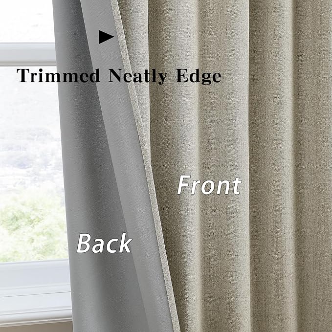 Blackout Linen Blend Curtains 84 inch Long 2 Panels,Back Tab with Hooks,Light Blocking Thermal Insulated Draperies Modern Farmhouse Textured Curtains for Living Room Dining Room - Light Taupe
