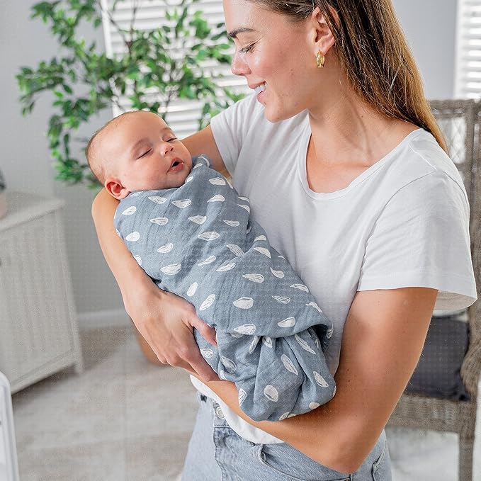 Comfy Cubs Muslin Swaddle Blankets Pack of 1, 47 x 47 Inch Soft Cotton Baby Blanket Set, Large Multipurpose Wraps for Newborns - Self-Soothing Swaddles for Newborns - Blue Raindrops