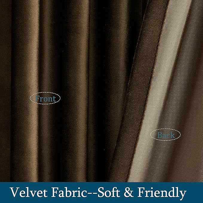PRIMROSE Brown Polyester Velvet Curtains 102 inch Long for Living Room,Set of 2 Panels Blackout Rod Pocket Back Tab Window Treatment Room Darkening Heavy Decorative Curtains Drapes for Bedroom