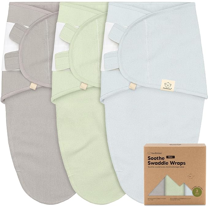 3-Pack Organic Swaddles for Newborns, Baby Sleep Sacks 0-3 Months - Baby Swaddle Wrap, Newborn Wearable Blanket, Infant Sleep Sack for Girls, Boys, Soft & Snug, Large Hook & Loop Closure (Ripple)