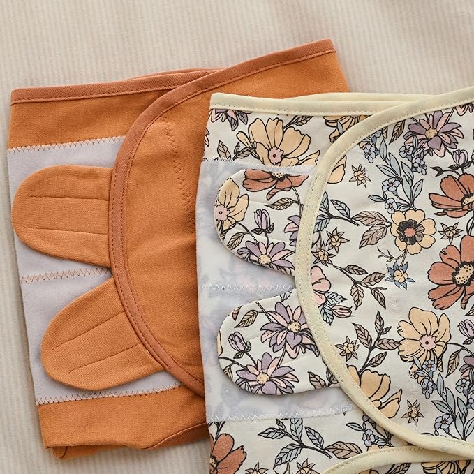 Baby Swaddles for Newborn Organic Cotton,Soft & Snug Newborn Velcro Swaddle 0-3 Months Sleep Sack Helps Calm Startle Reflex, 2-Pack Wrap Nursery Swaddling Blankets Retro Floral