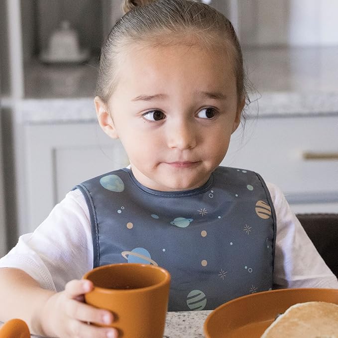 Tiny Twinkle Mess Proof Baby Bib for Boys | Waterproof Toddler Bib for Eating | Baby Apron for Feeding, Machine Washable | Perfect Shower Gift (Space, 2-4Y)