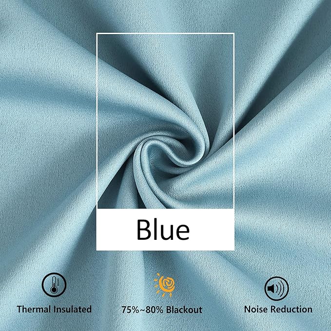 Treatmentex Pom-Pom Blue Curtains Living Room 90 inches Energy Efficient Thermal Insulated Room Darkening Curtain Panels for Bedroom Window Draperies Nursery Room Children 52" w x2 Panels Rod Pocket
