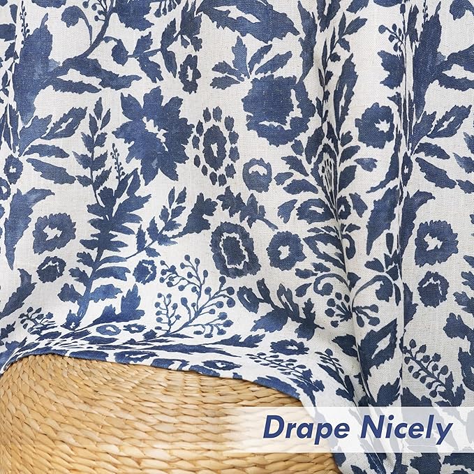 DriftAway Julia Watercolor Blackout Room Darkening Lined Thermal Insulated Energy Saving Window Curtains 2 Layers 2 Panels Each Size 52 Inch by 84 Inch Navy Blue Beige Linen