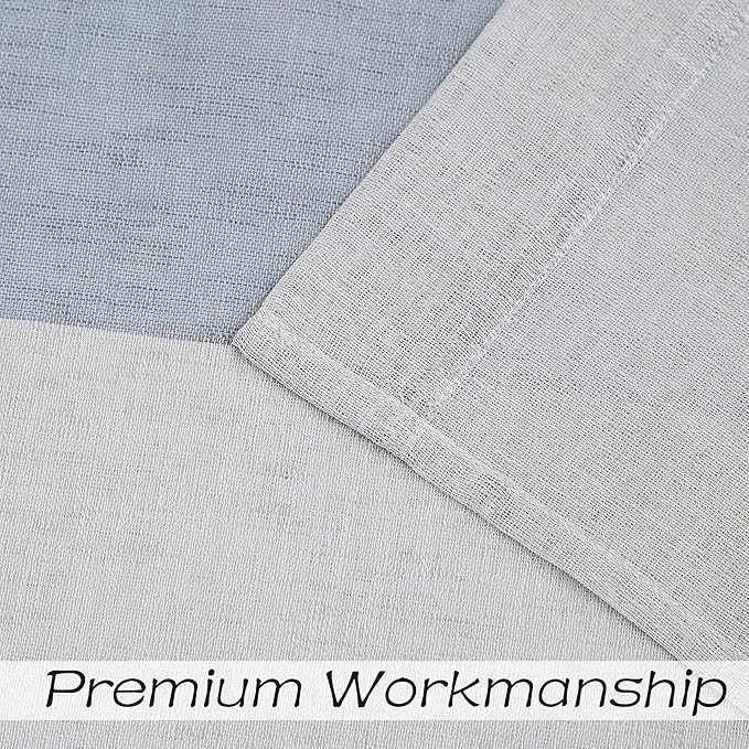 Central Park Gray and Smoke Blue Stripe Sheer Color Block Window Curtain Panel Linen Window Treatment for Bedroom Living Room Farmhouse 63 inches Long with Grommets, 2 Panel Rustic Drapes