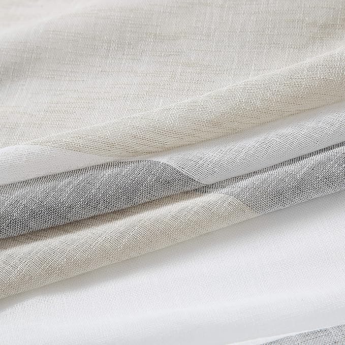 Central Park Gray Tan Stripe Sheer Color Block Window Curtain Panel Linen Texture Window Treatment for Bedroom Living Room Rustic Farmhouse Drape 90 Inch with Grommets, 40"x90", 2 Panel