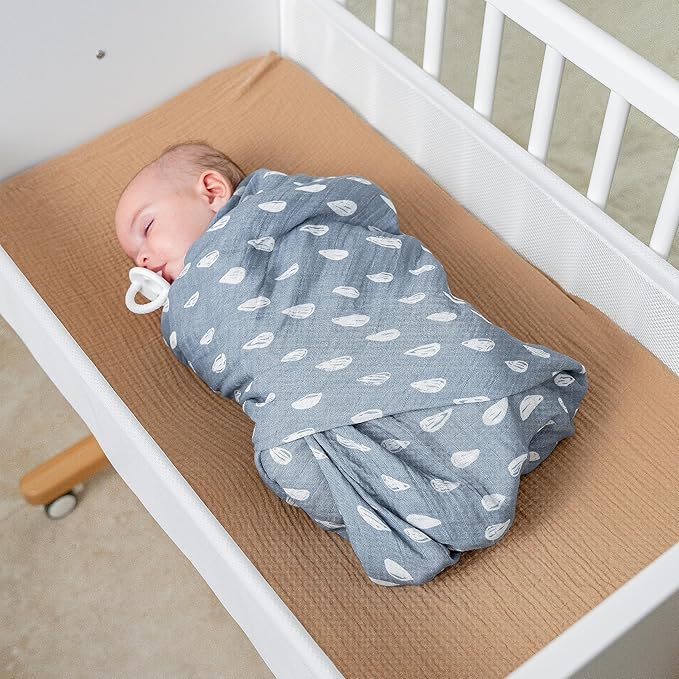 Comfy Cubs Muslin Swaddle Blankets Pack of 1, 47 x 47 Inch Soft Cotton Baby Blanket Set, Large Multipurpose Wraps for Newborns - Self-Soothing Swaddles for Newborns - Blue Raindrops