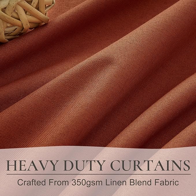 Fall Burnt Orange Curtains Blackout 54 Inches Long 2 Panels Set, Terracotta Autumn Color Decor Retro for Living Room/Bedroom Antique Copper Rust Boho 70s Window Pinch Pleated Linen Drapes (W40"xL54")