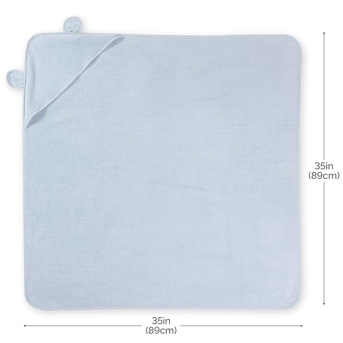 Natemia Hooded Baby Bath Towel - 100% Organic Cotton Baby Towels for Newborns, Toddlers, Boys, Girls - Soft Absorbent 450 GSM - Gentle on Sensitive Skin - Baby Shower Registry Gift (Blue, 35" x 35")