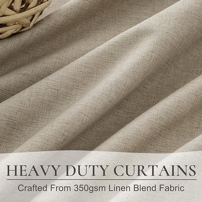 Pinch Pleated Blackout Curtains 60 Inches Wide for Living Room, Room Darkening Linen Blend Tan Viral Large Window Curtain for Bedroom Thermal Soundproof GreyBeige Drapes (60"W x 96"L x 2Panels)